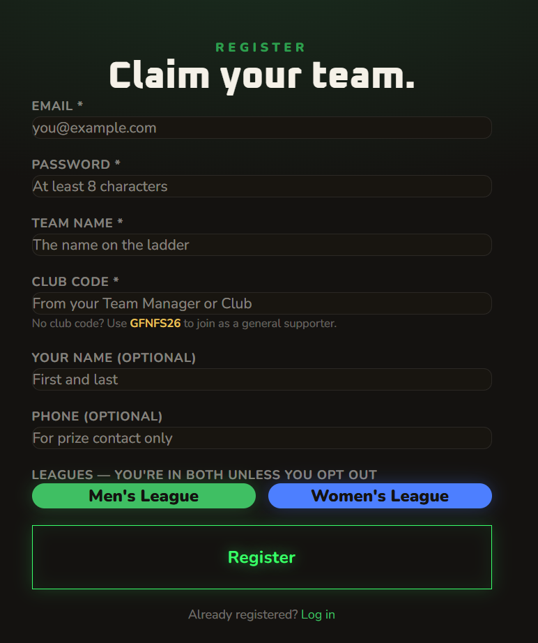Registration form